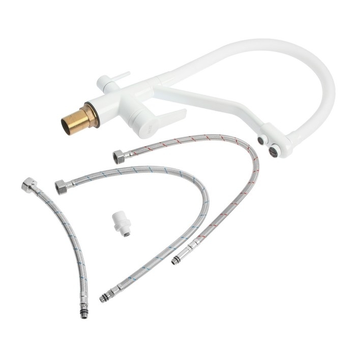 Смеситель для кухни ZEIN Z6973, выход для питьевой воды, силиконовый излив, латунь, белый