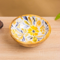 Миска "Желтые и синие цветы" дерево манго 17,5х17,5х6,5 см