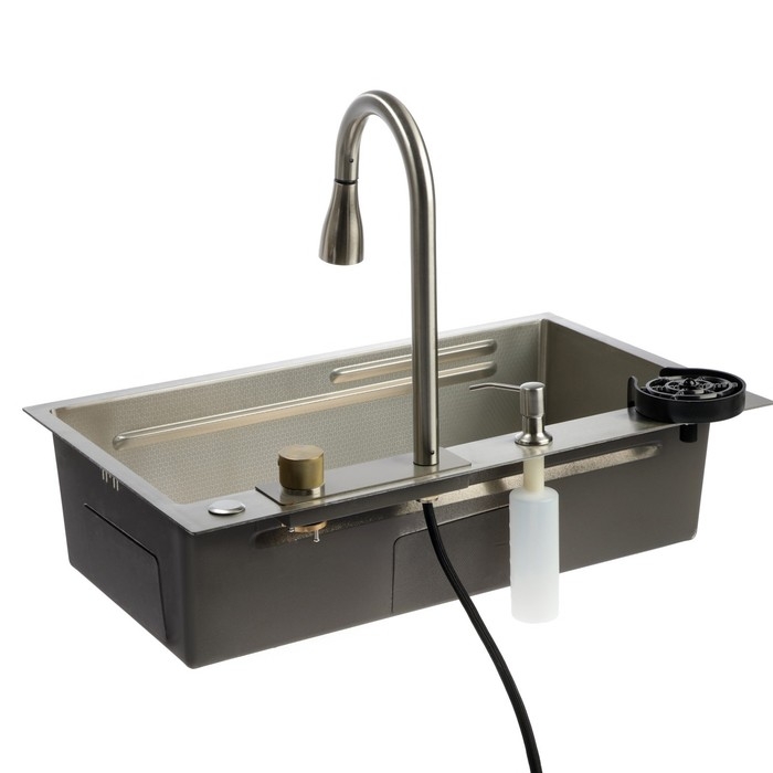 Кухонная мойка ZEIN M01, S=3.0 и 0.7 мм, смеситель, корзины, разделочная доска, сифон, сатин