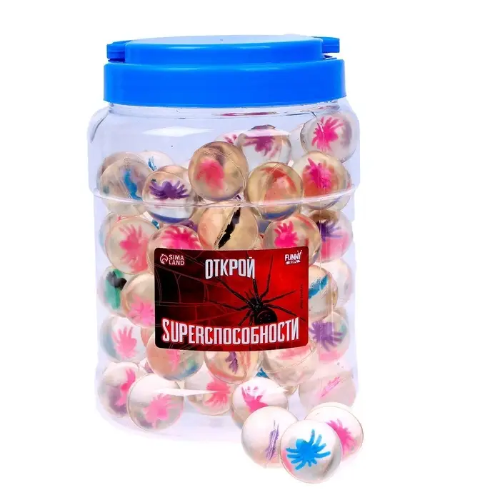 Мяч каучуковый, попрыгунчик &laquo;Открой superспособности&raquo;, в банке, 80 шт,цвета МИКС