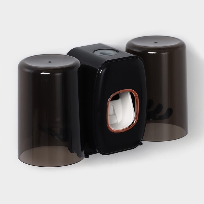 Держатель для зубных щёток с выдавливателем для зубной пасты, стакан 2 шт, 20&times;10,2&times;6,2 см, цвет чёрный