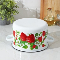 Кастрюля эмалированная цилиндрическая &laquo;Клубничная поляна&raquo;, 2,9 л