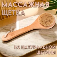 Щётка массажная для тела из натуральной щетины, с ручкой, гладкая