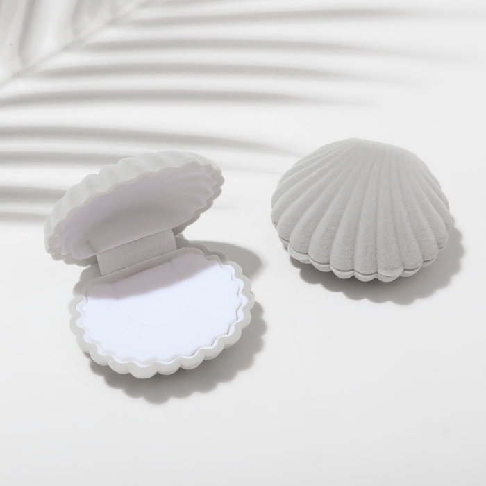 Футляр бархатный под кольцо &laquo;Ракушка&raquo;, 6&times;5,5, цвет серый, вставка белая