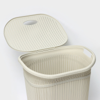 Корзина бельевая с крышкой &laquo;Вязание&raquo;, 55 л, 45&times;36&times;57 см, цвет белый ротанг