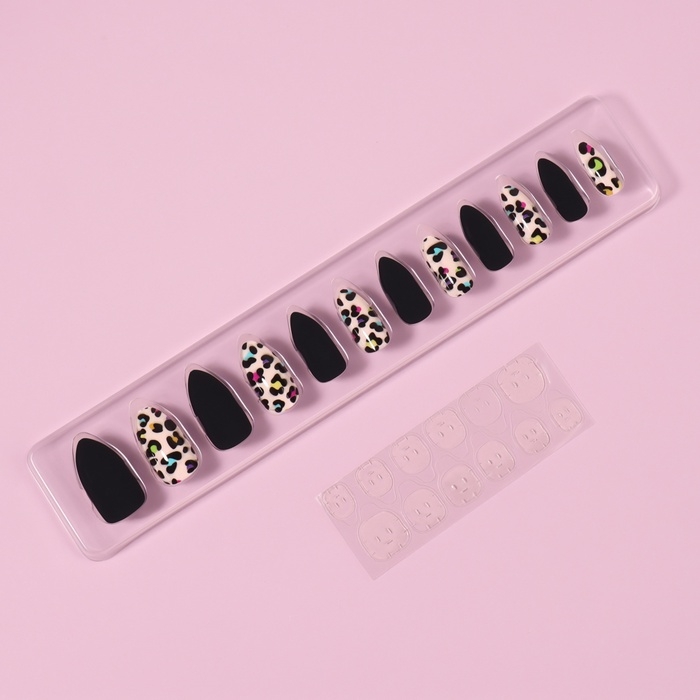 Накладные ногти &laquo;Лео&raquo;, 12 шт, с клеевыми пластинами, форма миндаль, чёрные, бежевые