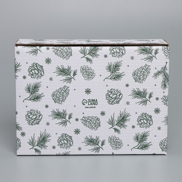 Коробка новогодняя складная &laquo;Шишки&raquo;, белый, 27 х 21 х 9 см, Новый год