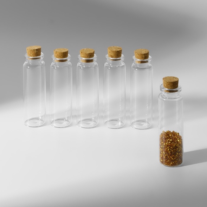 Набор баночек для хранения бисера, d = 2,2 &times; 7 см, 6 шт, в контейнере, 14,5 &times; 8,5 &times; 3,5 см