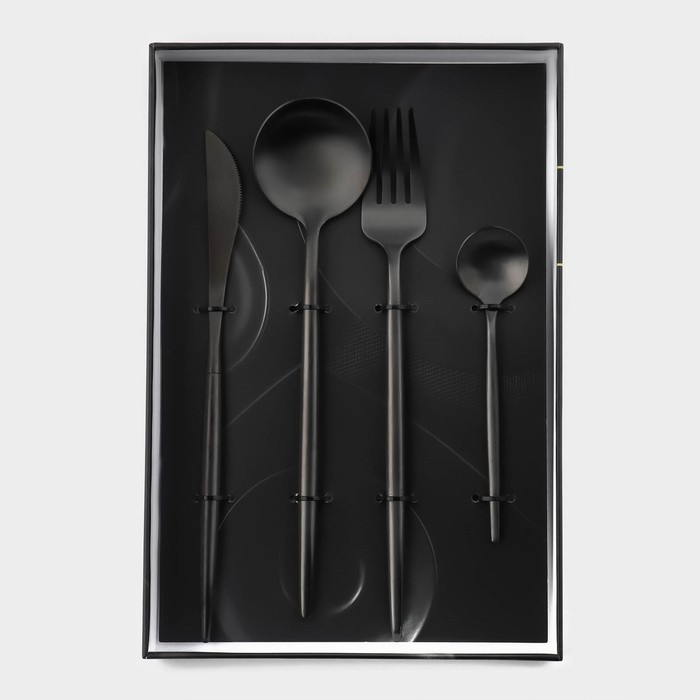 Столовые приборы из нержавеющей стали Magistro &laquo;Фолк&raquo;, 4 предмета, цвет чёрный
