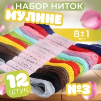 Набор ниток мулине №3, 8 &plusmn; 1 м, 12 шт