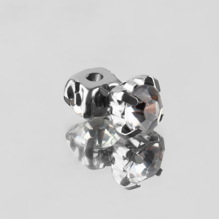 Стразы пришивные &laquo;Круг&raquo;, в оправе, d = 6 мм, 100 шт, цвет белый