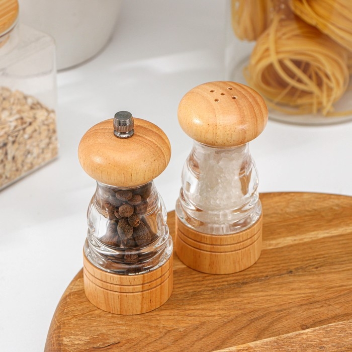 Набор мельниц для соли и перца Доляна, 2 предмета: 9,5&times;5 см, 10&times;5 см