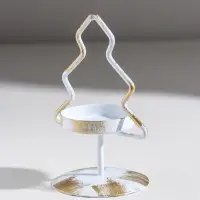 Подсвечник металл на 1 свечу "Ёлочка" белый с патиной d=5 см 7х7х12,5 см