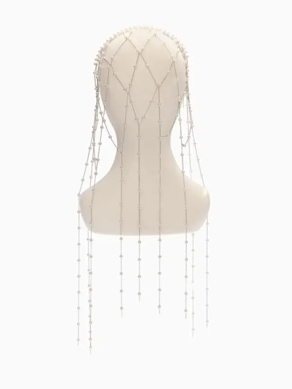 Украшение для волос &laquo;Паутина&raquo;, с бусинами, 55 см, белое в серебре