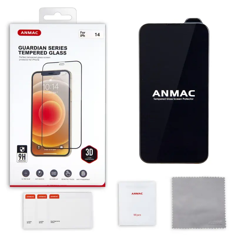 Защитное стекло iPh 13/13 Pro/14/16e 3D ANMAC черный Арт.1137408