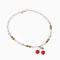 Кулон на жемчужных бусах "Вишня", цвет белый в золоте