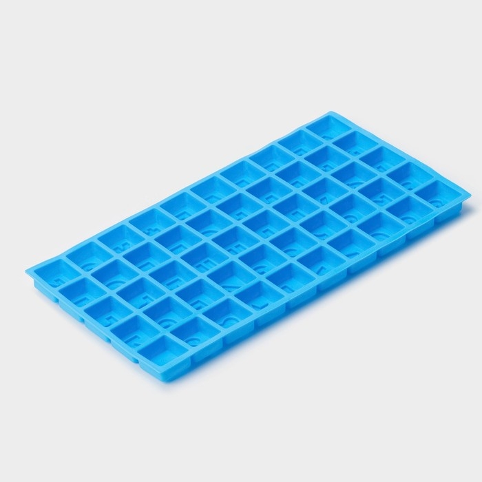 Форма для шоколада Доляна &laquo;Алфавит и цифры&raquo;, силикон, 50 ячеек, 35&times;18,5&times;2 см, цвет синий