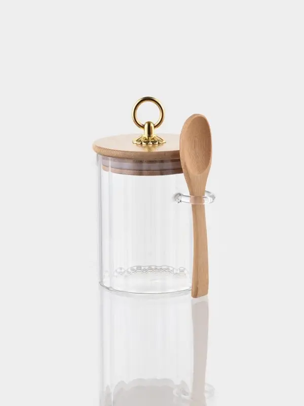 Сахарница с крышкой и ложкой из бамбука, 500 мл, 8х10,4 см