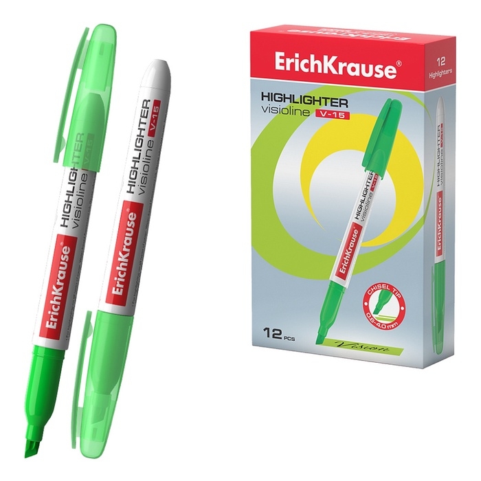 Маркер текстовыделитель 0.6-4.0 мм ErichKrause V-15 зеленый, флуоресцентные чернила на водной основе