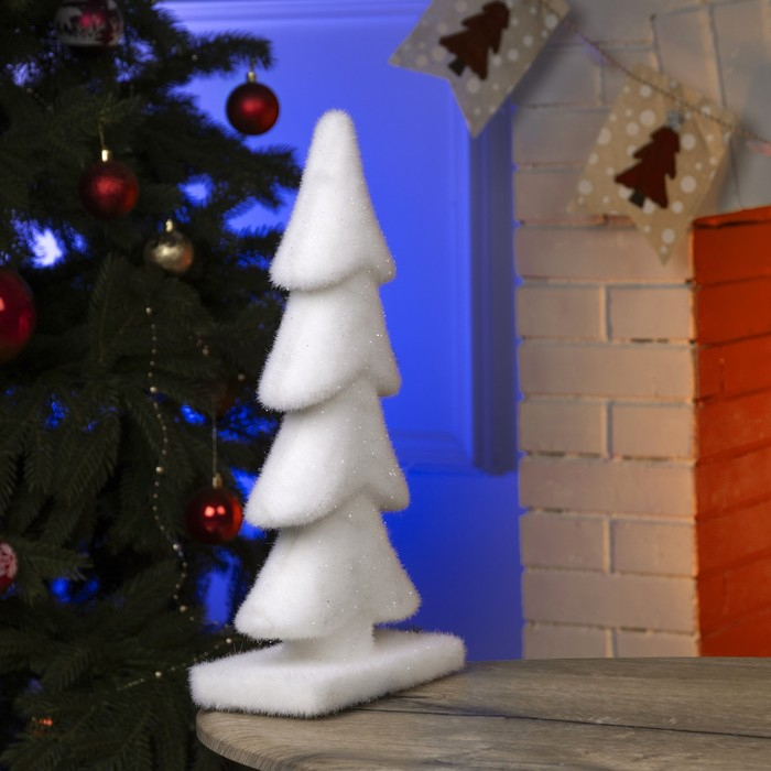 Светодиодная фигура &laquo;Ёлочка&raquo; 22 &times; 40 &times; 12 см, флок, батарейки ААх2 (не в комплекте), свечение тёплое белое