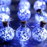 Гирлянда &laquo;Нить&raquo; 1.6 м с насадками &laquo;Шарики с серебристым конфетти&raquo;, IP20, серебристая нить, 15 LED, батарейки ААх2 (нет в комплекте), свечение белое