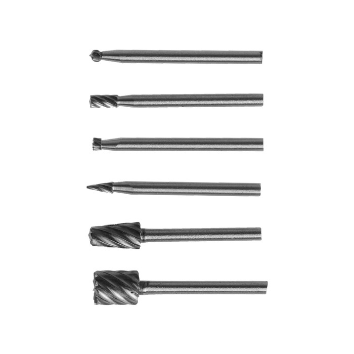 Набор шарошек по дереву и пластику ТУНДРА, диаметр хвостовика 3 мм, 6 шт.