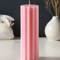 Свеча-цилиндр 7х20 см, 600 гр, с крупными гранями, розовый