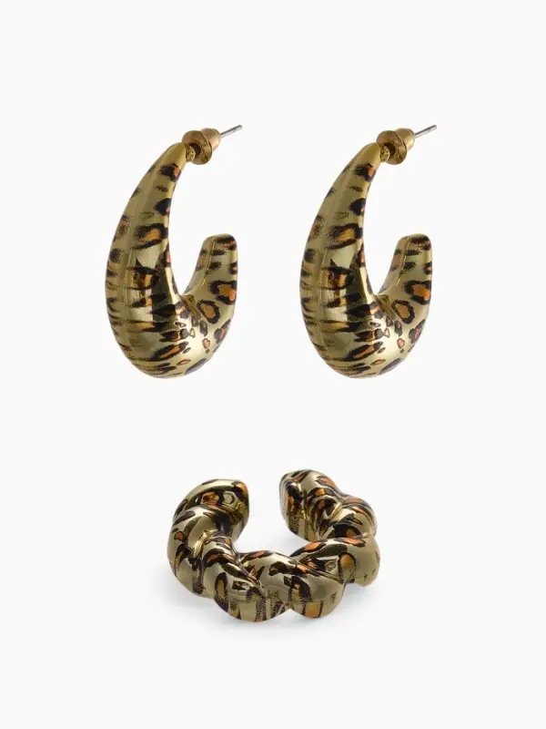 Набор серьги и каффы "Леопард" жгутик, цвет золото