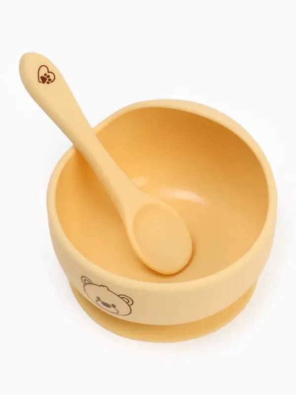 Тарелка детская на присоске и ложка, молочный, Mum&Baby