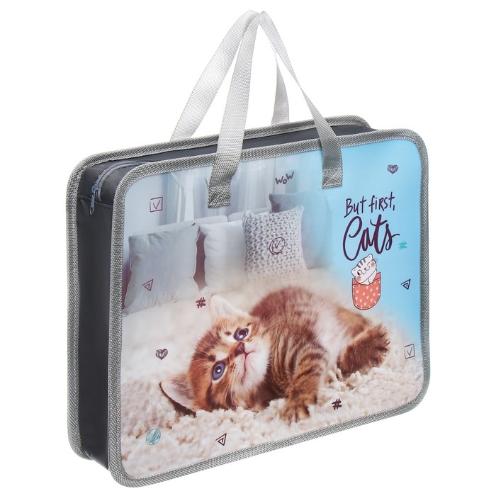 Папка с ручками пластиковая А4 Calligrata "Котёнок", 32,2х25,6х7 см,