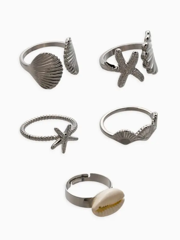 Набор колец 5 шт "Новый стиль" море, размер МИКС, цвет белый в серебре