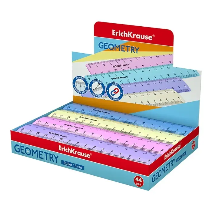 Линейка 15 см ErichKrause "Pastel" , непрозрачная, двухсторонняя шкала, микс