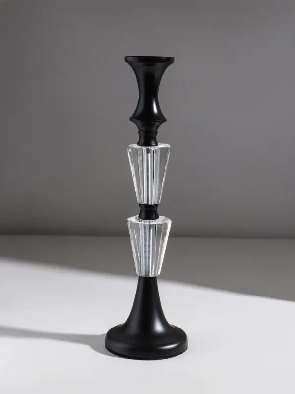 Подсвечник стекло, металл на 1 свечу "Кристалл. Классика" чёрный d=5 см 9,5х9,5х32,5 см