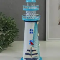 Сувенир настольный "Маяк с парусником" голубой, 3хLR1130, RGB, LED 9,5х9,5х28,5 см