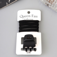 Набор для волос &laquo;Вивьен&raquo;, 4 резинки 5.5 см, краб 3 см, зубья, чёрный