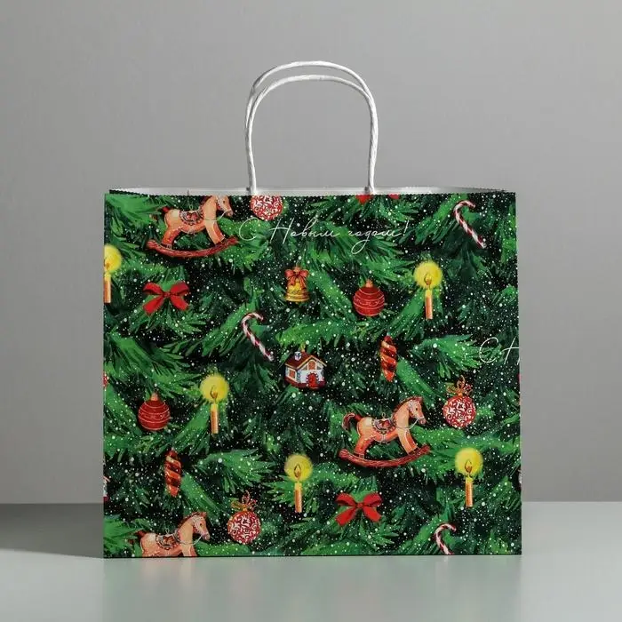Пакет подарочный новогодний крафтовый &laquo;Новогодняя ёлочка&raquo;, 32 х 28 х 15 см