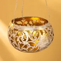 Подсвечник подвесной из кокоса, 14&times;14&times;10 см, золотисто-белый