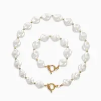 Набор 2 пред-та: бусы,браслет "Жемчуг барочный", ромб, 40/18см, цвет белый в золоте