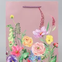 Пакет подарочный ламинированный, "Цветочный узор" 18 х 22,3 х 10 см