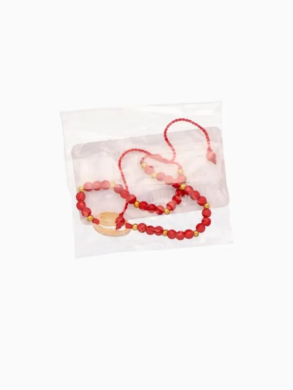 Браслет "Моана" камень пирит, длина 16 см, цв. красный