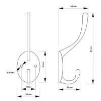 Крючок мебельный ТУНДРА TKd=002 LIGHT, двухрожковый, золото