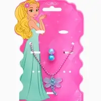 Набор детских украшений "Выбражулька" стрекоза, 2 предмета: кулон, пусеты, цвет голубой