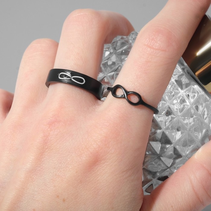 Набор колец 2 штуки &laquo;Неразлучники&raquo; бесконечность , цвет чёрный