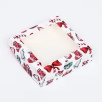 Коробка подарочная новогодняя складная с окном "Подарок", 15 х 15 х 4 см.