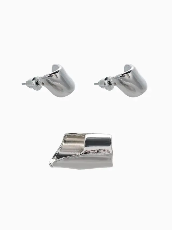 Набор серьги и каффа 3 шт. "Минимализм" тренд, цвет серебро