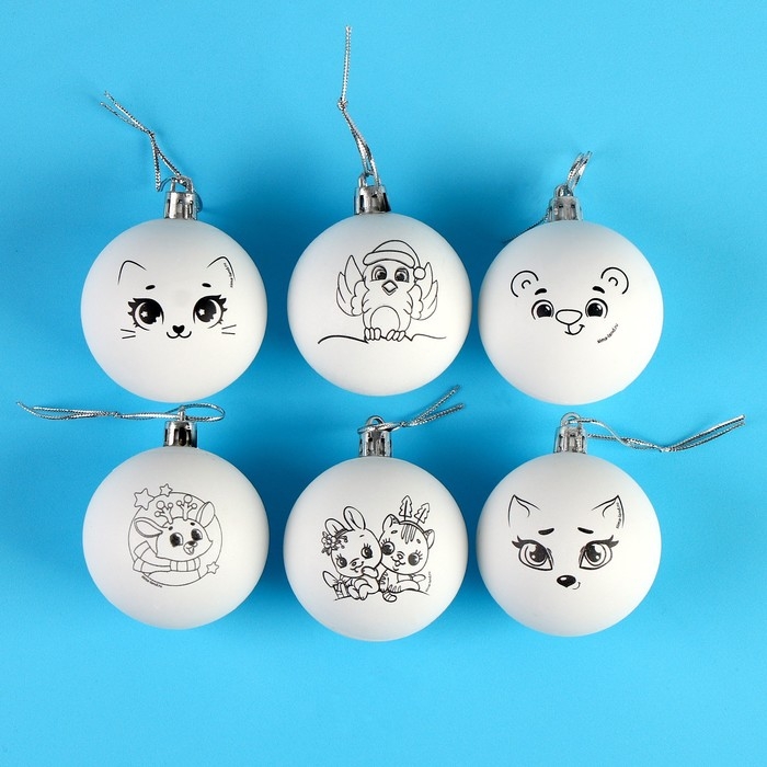 Ёлочные шары под раскраску на новый год &laquo;Загадай желание&raquo;, 6 шт, новогодний набор для творчества