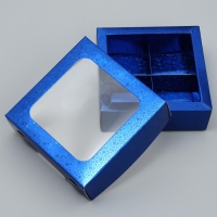 Коробка для конфет, кондитерская упаковка, 4 ячейки, &laquo;Синие звёздочки&raquo;, 10.5 х 10.5 х 3.5 см