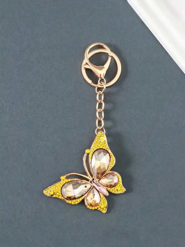 Брелок металл, стразы на карабине "Бабочка" жёлтый 4,7х6,4х0,8 см
