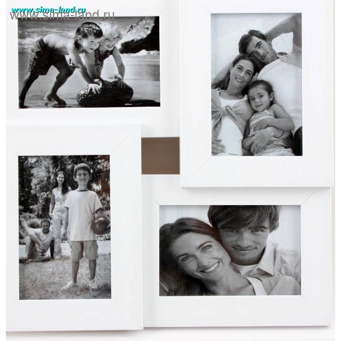 Фоторамка пластик на 4 фото 10х15 см "Аврора" белая 31,5х31,5 см