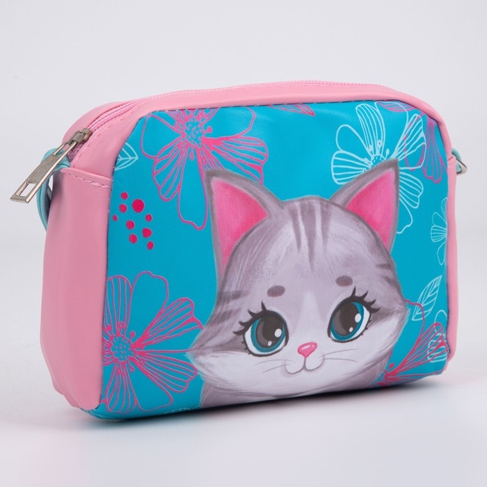 Сумка детская для девочки &laquo;Серый котик&raquo; из эко-кожи, на ремешке, 15х12х3 см